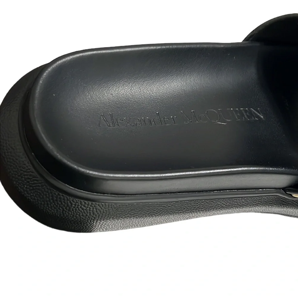 Alexander McQueen Black Oversized Hybrid Signature Slide Sandals Size 41D